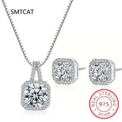 Square Cut Moissanite Diamond Jewelry Set 925 Sterling Silver Party Wedding Earrings Necklace For Women Bridal Sets Gift
