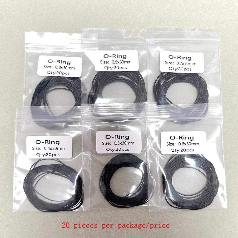 20pcsWatch back cover sealing ring 0.4/0.5/0.6/0.7/0.8/0.9 waterproof bottom cover Black rubber O-shaped elastic repair parts