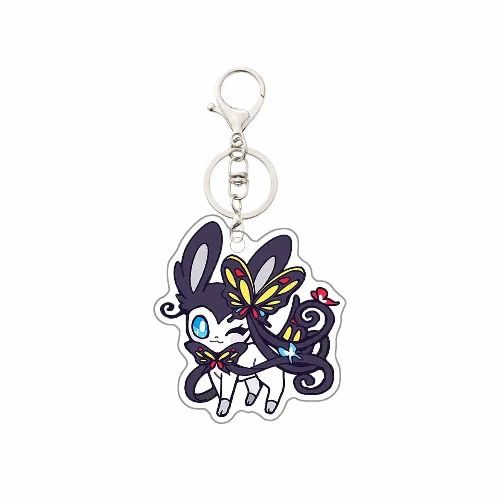 Pokemon Anime Cartoon Creativity Keychain Eevee Leafeon Sylveon Cute Key Ring Pendant Decoration Acrylic Key Chain Accessories