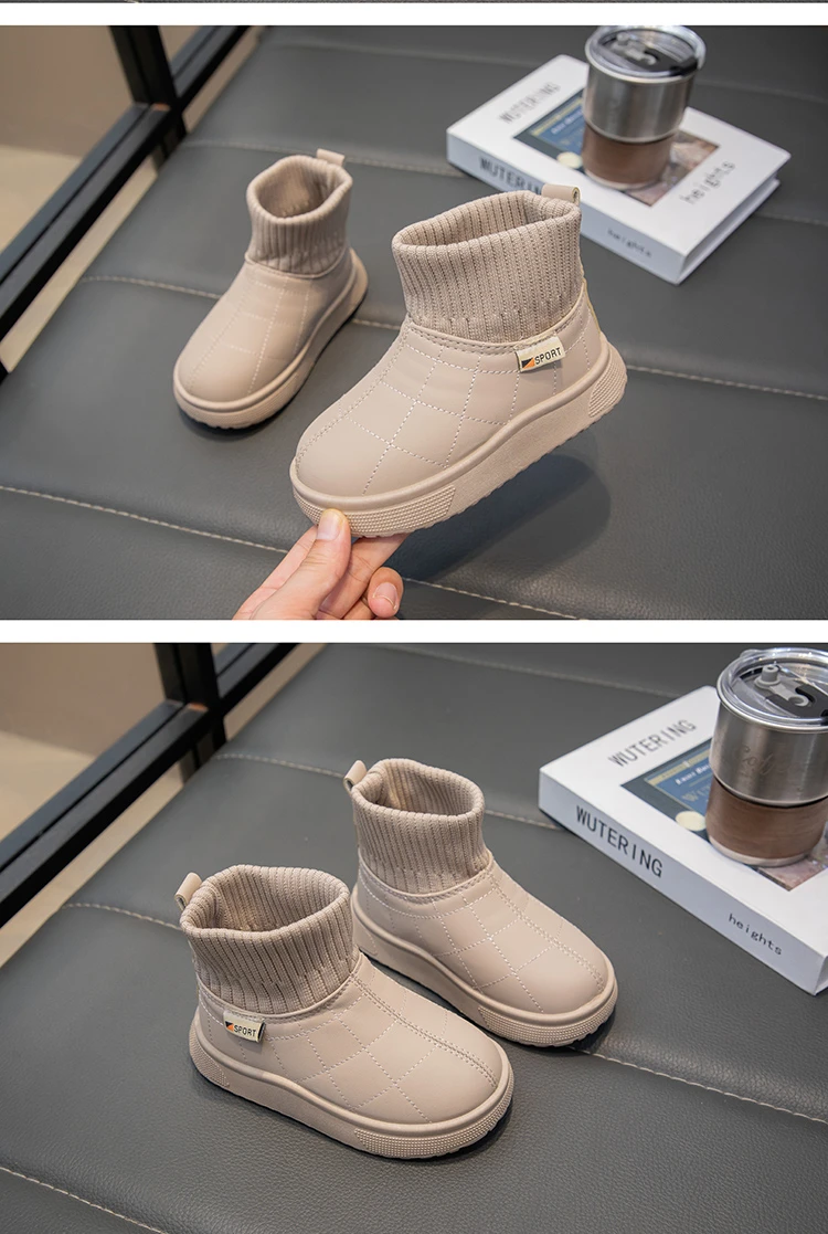Lederstiefel für Jungen und Mädchen mit Plüschfutter, 2025, neue Winter-Kindersocken-Stiefeletten, rutschfest, schlicht, klassisch, für Kinder, Schule, Schneeschuhe – Detail 3