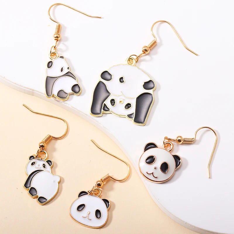 

Kawaii Alloy Enamel Animal Drop Earrings Lovely Kung Fu Panda Dangle Earrings For Women Girls Party Birthday Jewelry Gifts