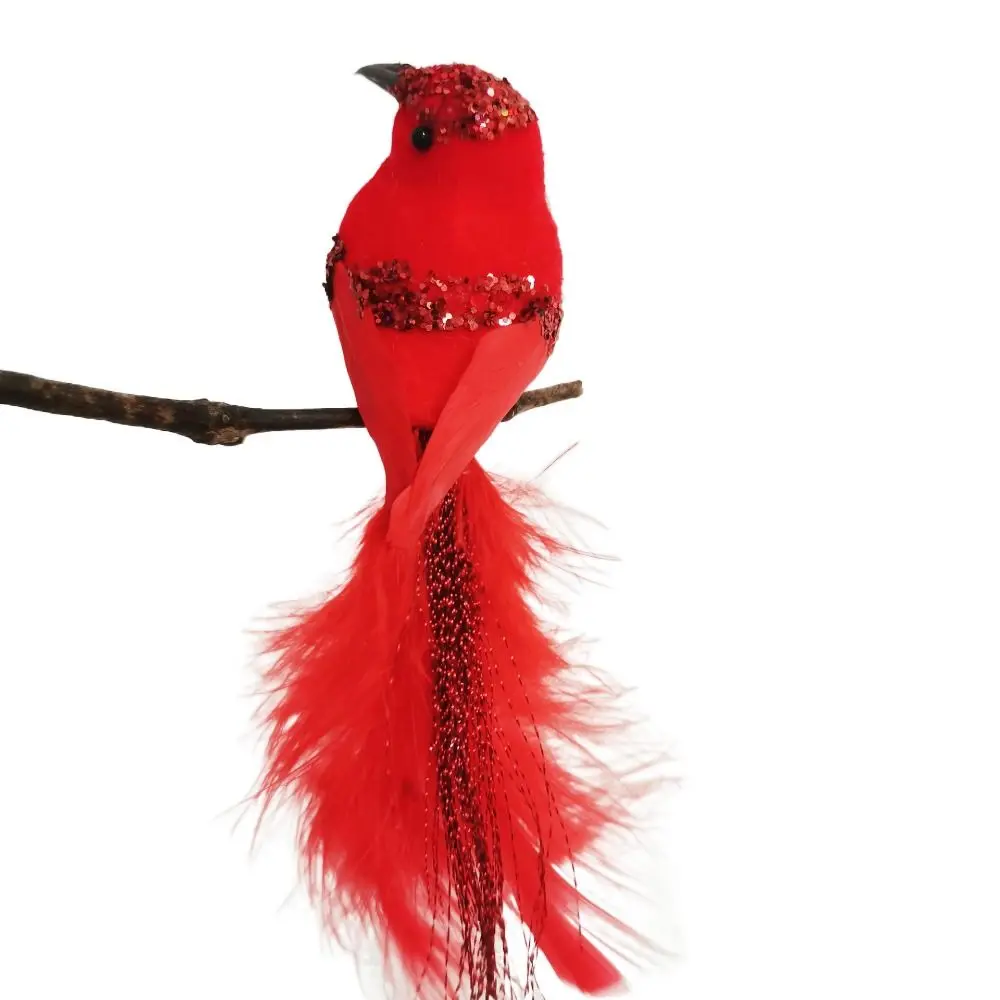 2Pcs Foam Artificial Red Birds with Glitter Feather Lightweight Imitation Birds Clip-On Simulation Feather Birds Easter