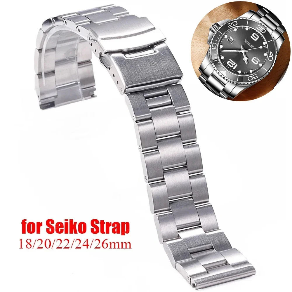 Solid 316L Stainless Steel Watchband for Seiko5 SKX007 SKX009 SKX013 Strap 1820/22/24/26mm Straight/Arc End for Oyster Bracelet