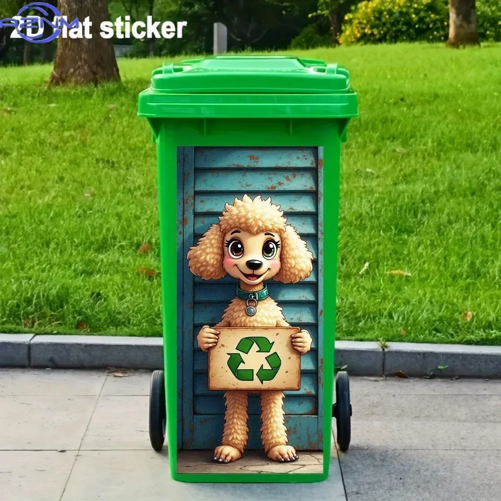 2D 1PC1pc,  Flat Sticker, Cute Style Plush Dog Trash Can Decal Waterproof Self-Adhesive Vinyl for Outdoor Use - Recycling Symb