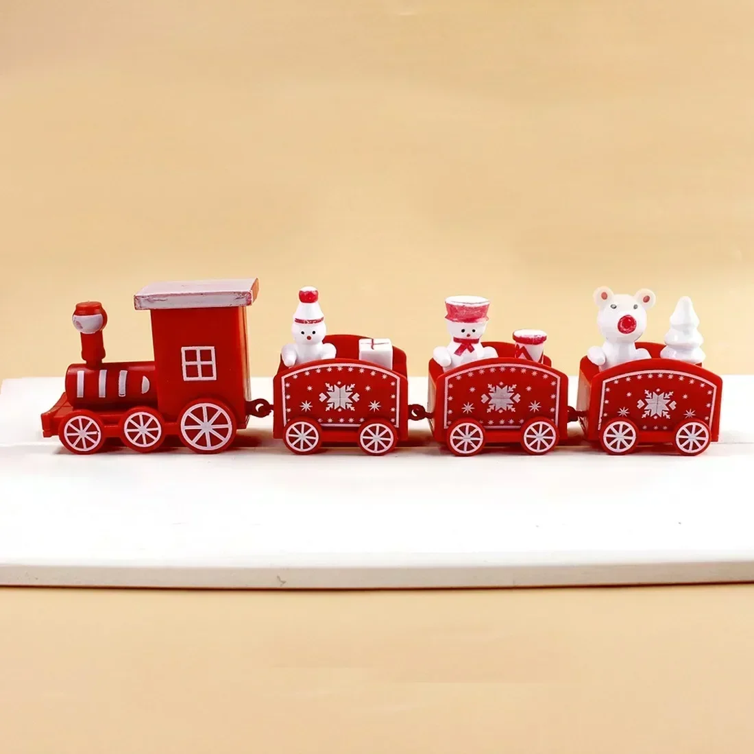 Ornamento de trem de plástico/4 nós, brinquedo de trem montado à mão para casa, presente de papai noel, natal, ano novo, decoração de mesa