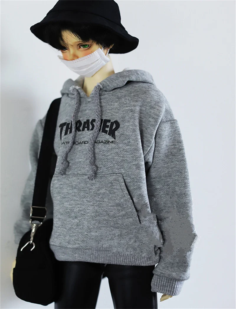 BJD doll clothes for 1/3 1/4 SD17 POPO68size grey hooded hoodie letter popular  monochrome print hoodie F style doll accessories