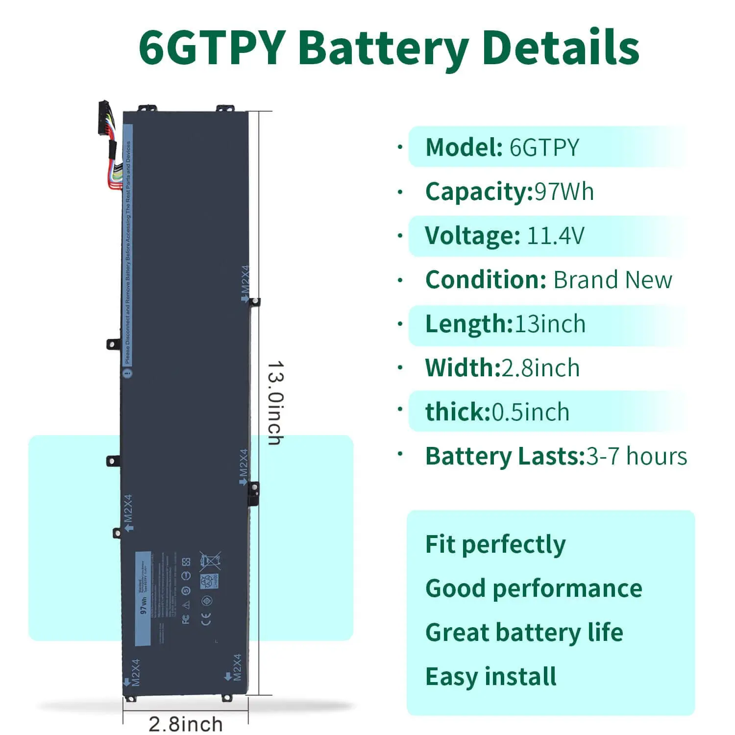 Damaite 97Wh 6GTPY Battery for Dell XPS 15-9560 15-9550 15-9570 15-7590 Precision 5520 5530 5540 5510 Vostro 7500 4GVGH 1P6KD
