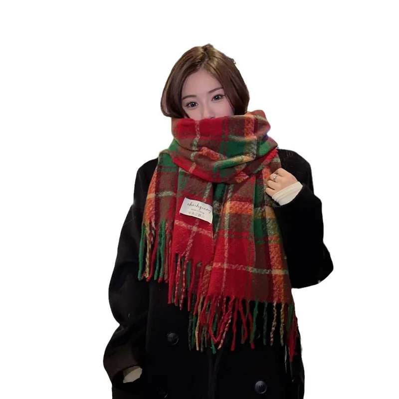 200x65cm Korean Version of The New Christmas Plaid Scarf Female Autumn Winter Atmosphere Warm Shawl Senior Sense of Student Bib