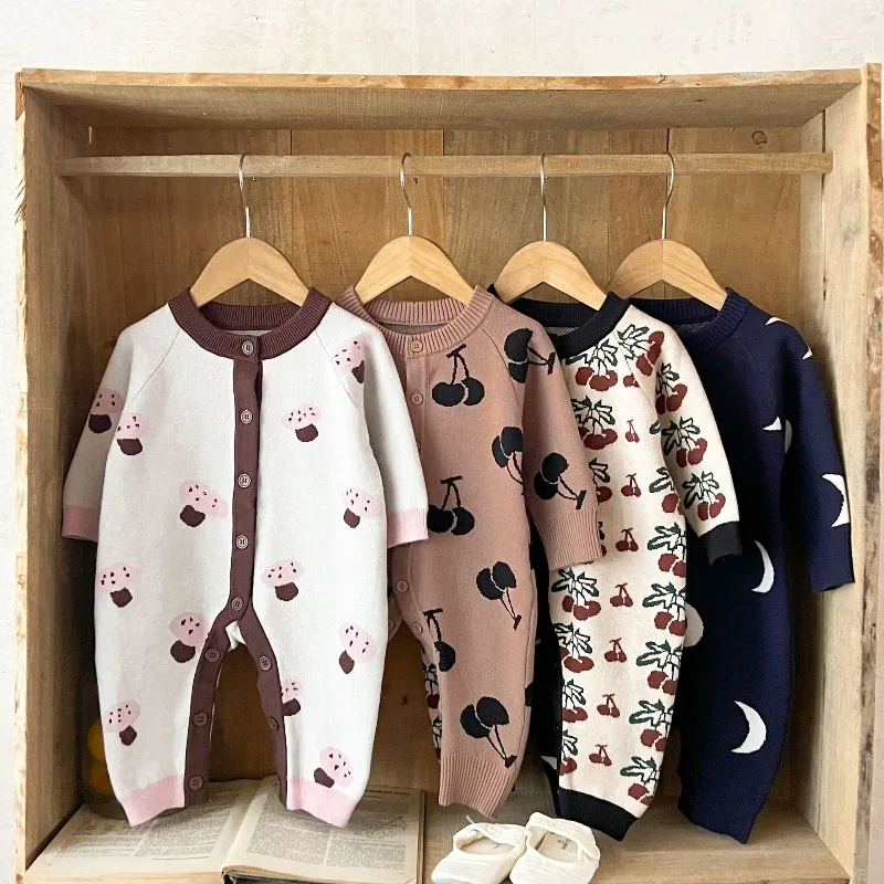 

HoneyCherry Новые хлопковые вязаные комбинезоны с героями мультфильмов для малышей - осенние и зимние комбинезоны для младенцев, комбинезон для фотосъемки новорожденных