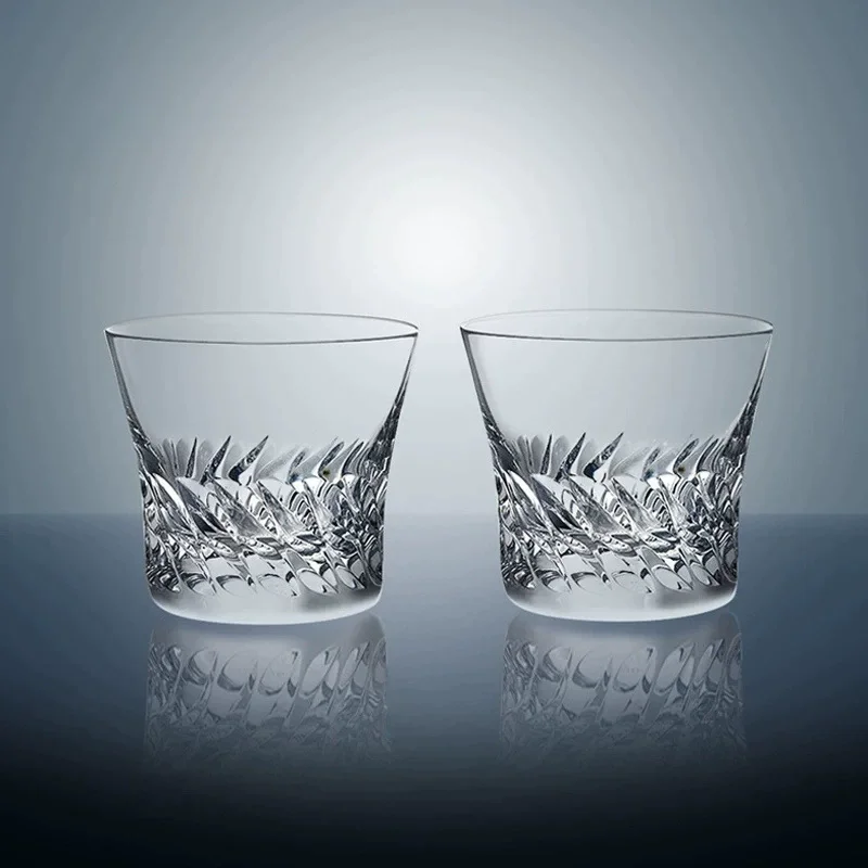 Glaria Edo Kiriko Wine Tumbler Hand Cut Flashing Lightning Design Amber Whiskey Glass