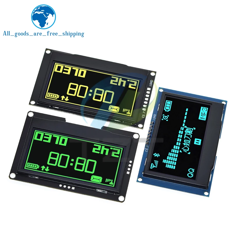 TZT 1/3 pièces 2.42 "2.42 pouces écran LCD blanc jaune 128x64 Module d'affichage OLED IIC I2C SPI série pour C51 SPD0301