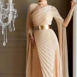 High Quality Belt Evening Dress Formal V-Neck Floor Length A-Line Long Sleeves Party Gowns Saudi Arabia 2024 Custom Size