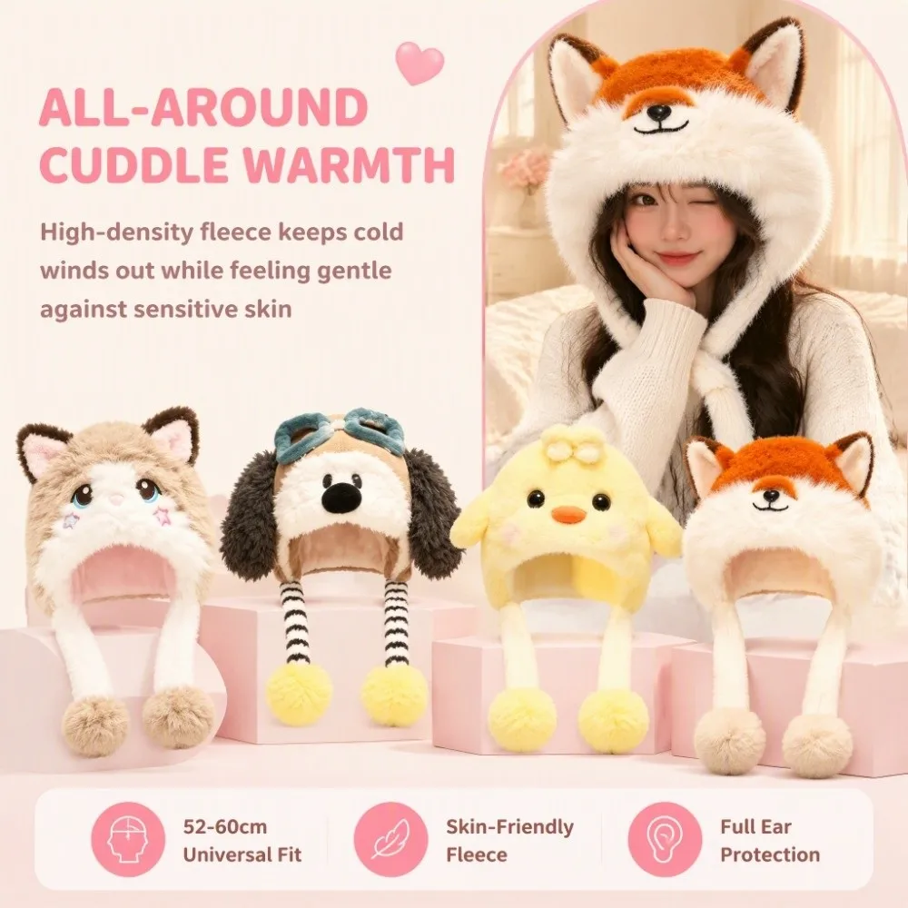 Cat Ear Thick Fleece Cat Ear Trapper Hat Warm Fleece Lined Plush Hat Windproof Blush Earflap Hat Women