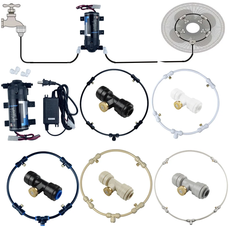 

70PSI DC 24V Quiet Self Priming Pump With 4 Pcs Brass Fog Nozzles For Patio Fan Misting Cooling