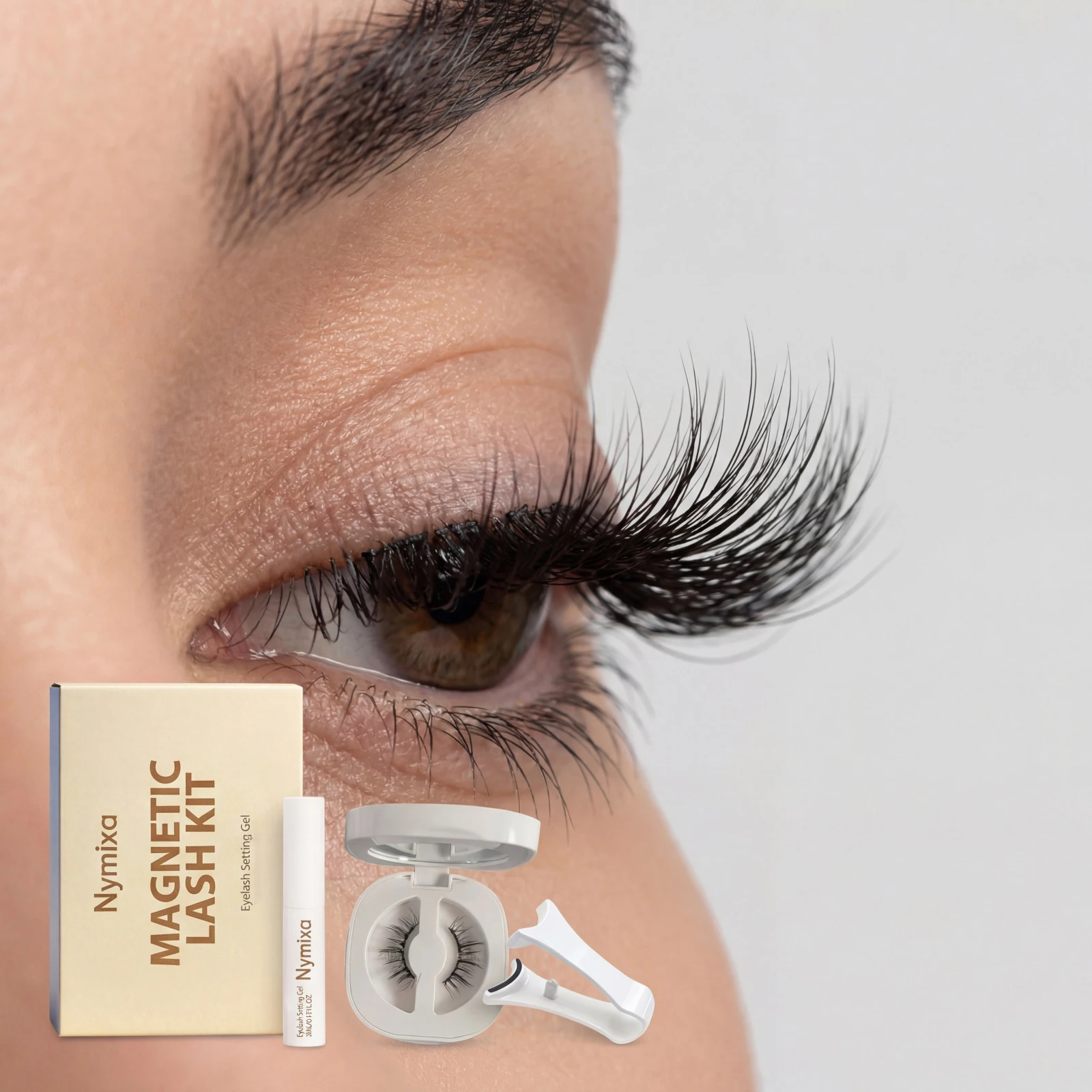 Nymixa Magnetische Wimpern-Set, Natürlich Aussehende 3D Faux Mink Wimpern Ohne Kleber, Wiederverwendbare Weiche Halbwimpern mit Magnetischem Eyeliner und Pinzette