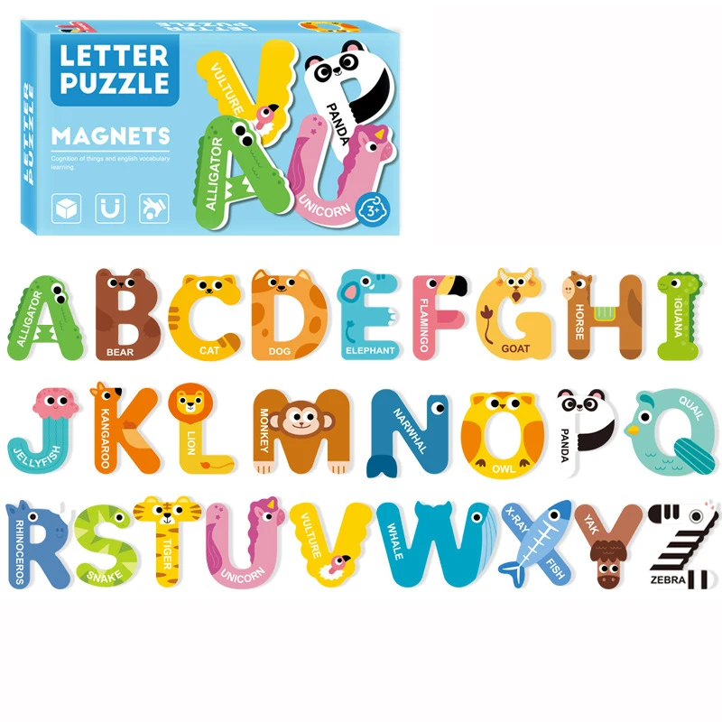 Magnetische puzzels Spellen Koelkaststickers Cartoon Letters Cijfers Dierenvoertuig Cognitieve bijpassende puzzel Educatief speelgoed