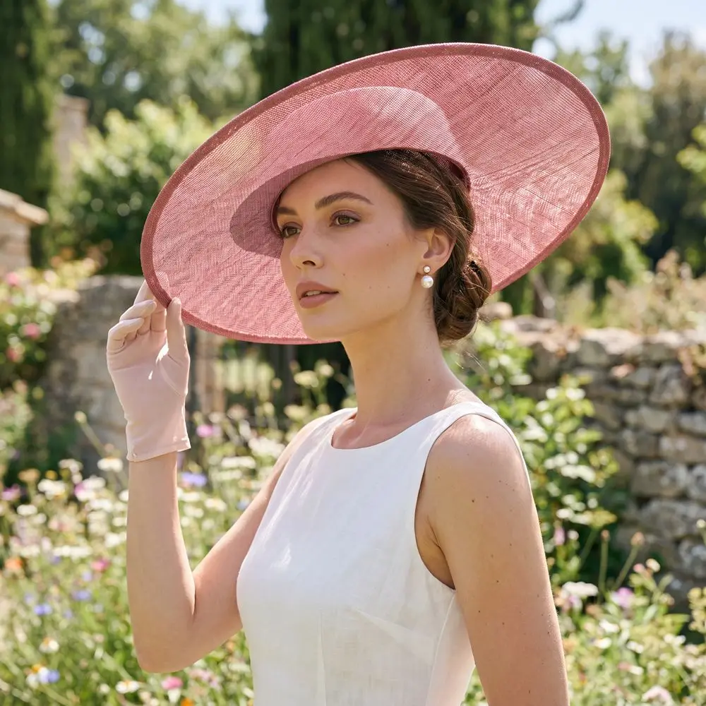 Elegant Solid Color Fascinator Base Headpiece 33 CM Derby Hat Wide Brim Multiple Colors Mesh Hat Wedding