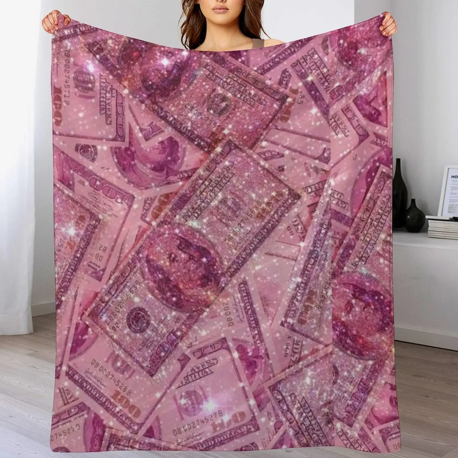 pink money wallpaper - aesthetic Throw Blanket Soft Solid Color Blanket for Couch Bed