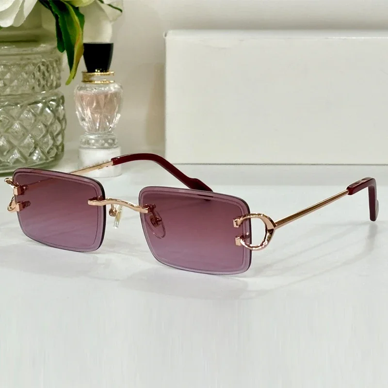 

0600S Alloy Rimless Square Men Sunglasses Gradient Photochromic Grey Brown Uv400 Outdoor Designer Women Eyeglasses with Case