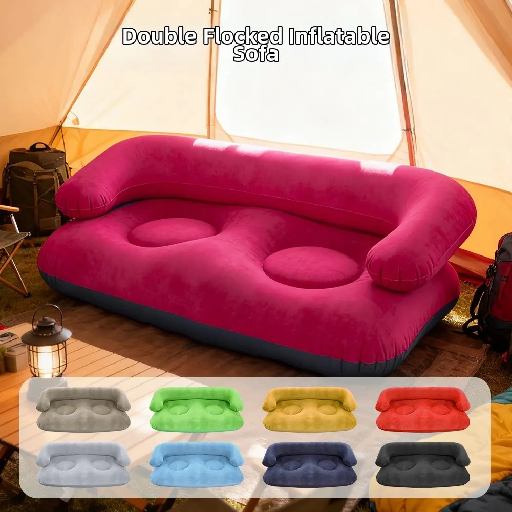 Inflatable Double Sofa Flocking Portable Air Couch Lazy Sofa for Outdoor Camping Home Living Room
