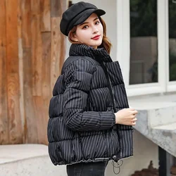 Stripe Cotton Quilted Women's Down Coat Fashion 2024 Winter Padded Jacket Clothes Youthful Cheap Thick 2025 Trend Hot Lady Parka