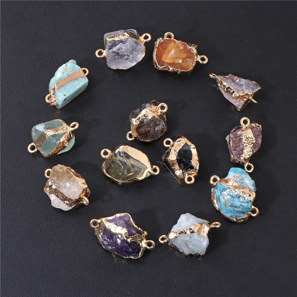 Double Holes Quartzs Pendant Chakra Natural Crystal Connectors Raw Rough Stone Charms for Jewelry Making DIY Necklace Earrings