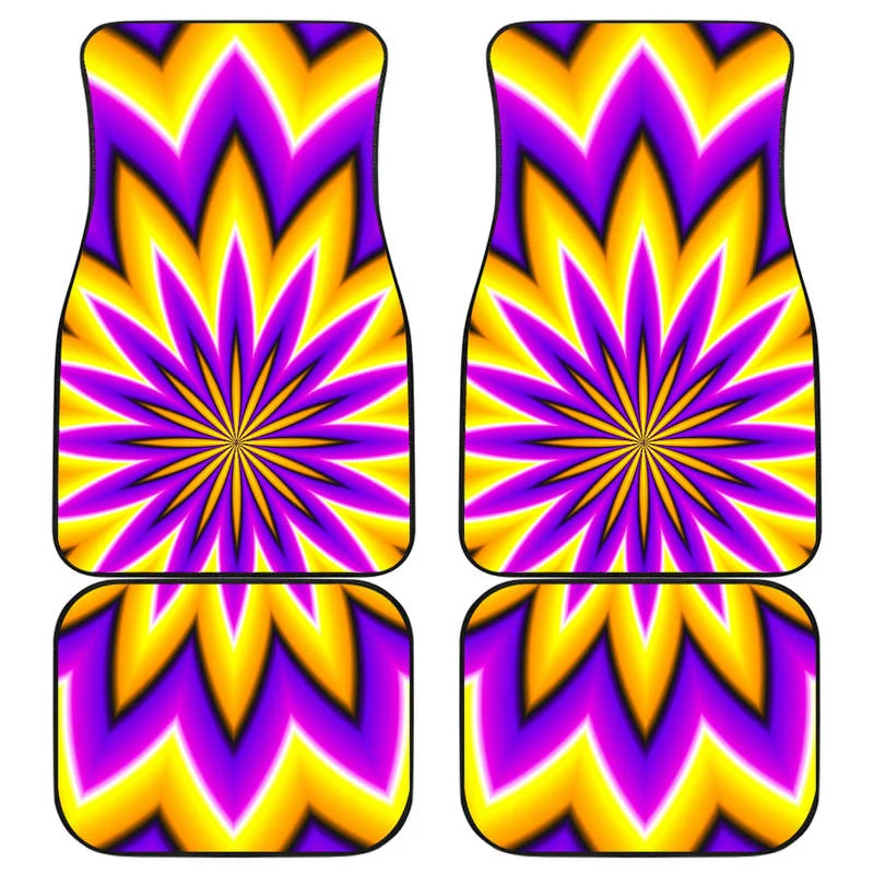 

Yellow Flower Moving Optical Illusion Front and Back Car Floor Mats Heavy Carpet Front and Rear Full Set 4PCs Pack