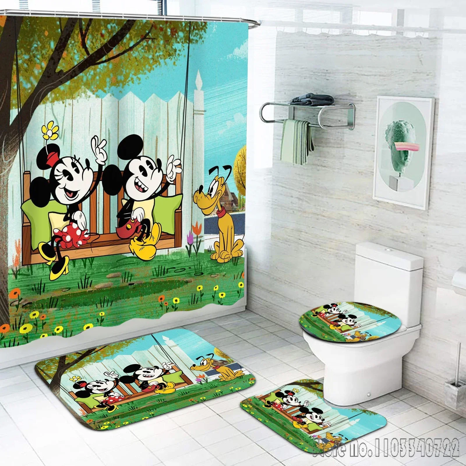 Mickey Home Decor Bathroom Accessories Shower Curtain Anime 4 Piece Set Mats And Curtains Home Anime