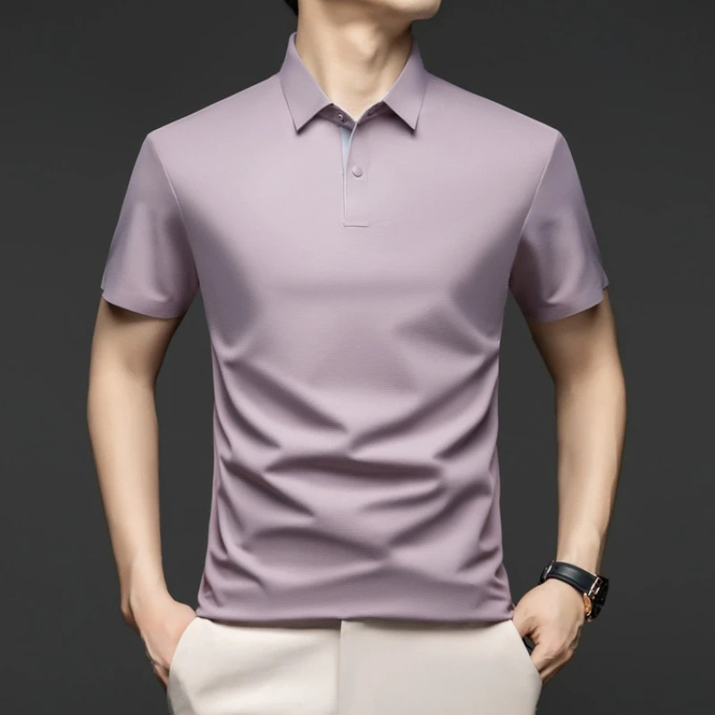 Men's Seamless Ultrasonic Polo Shirt - 11 Colors(Black/Ivory/Mint Green) Cooling Quick-Dry Fabric Contrast Placket & Back Yoke