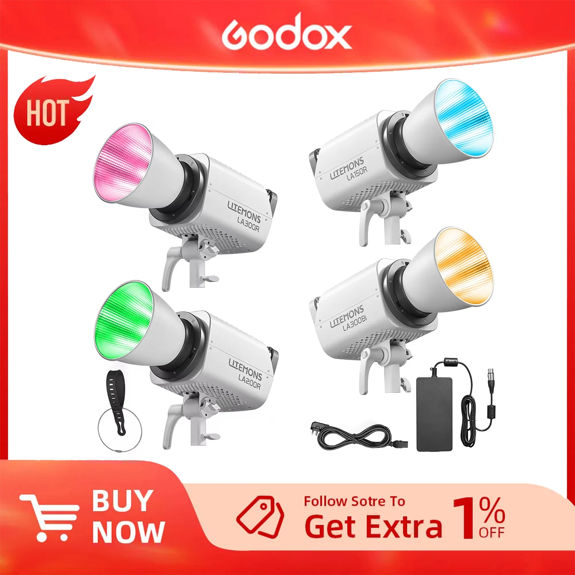 

Godox LA150R LA200R LA300R LA300Bi Full Color LED Light LITEMONS Series with App Control Bowens Mount for Video Vlog Photography