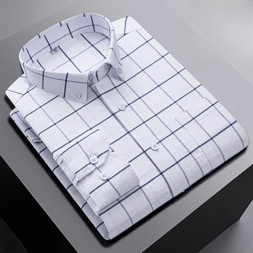 Nueva camisa de manga larga 100% de algodón para hombre, camisa Oxford para hombre, camisas informales de trabajo a rayas a cuadros, camisa Social de ajuste Regular para hombre 6XL 7XL