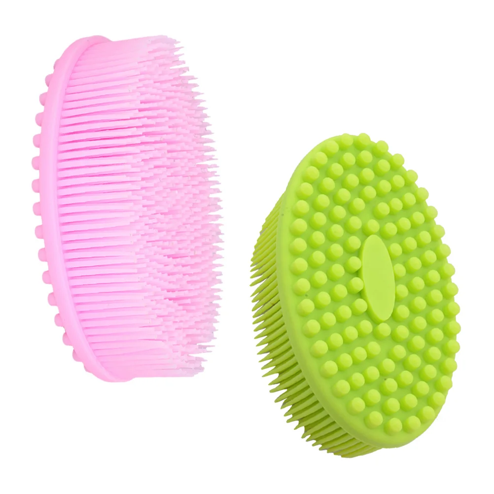 قطعتان من فرش تدليك استحمام الأطفال المصنوعة من السيليكون، فرش تدريب ناعمة قابلة للتمدد، ملحقات حمام صديقة للبشرة، أخضر وردي