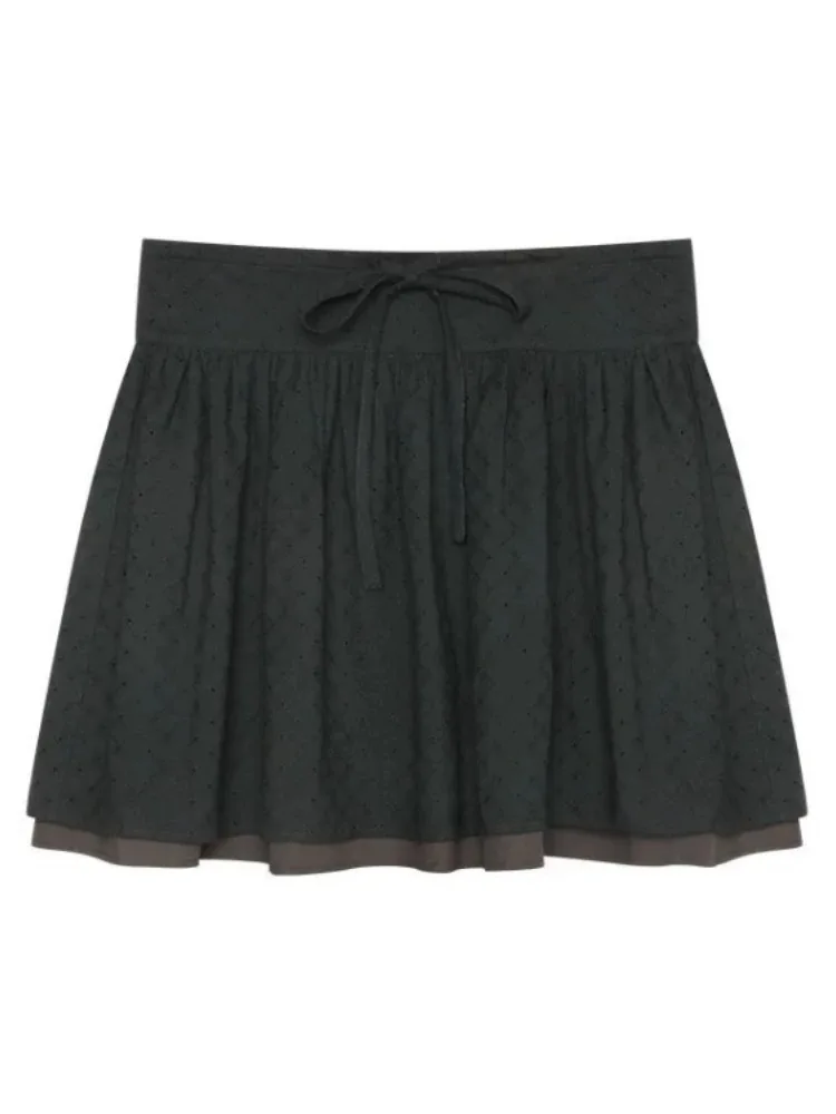 2025Faldas Mujer De Moda Chic Damesrok A-lijn Hoge Taille Losse Jupe Vintage Slanke Taille Koreaanse Saia Bandage Geruite Rokken