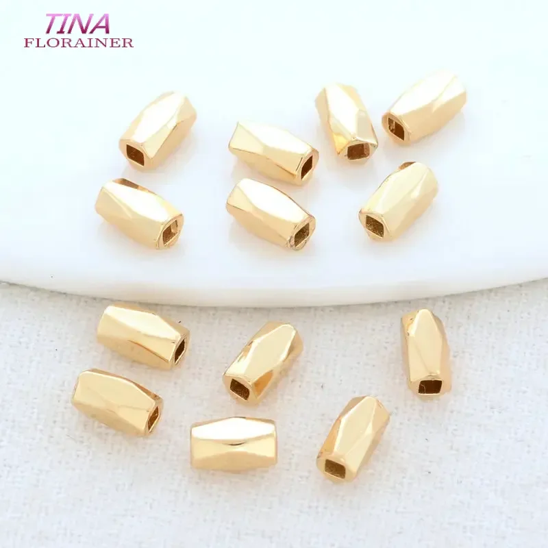 20PCS 3*6MM 14K Gold Color Plated Brass Polygon Shape Beads Spacer Beads For Bracelet High Quality Diy Jewelry Accessories