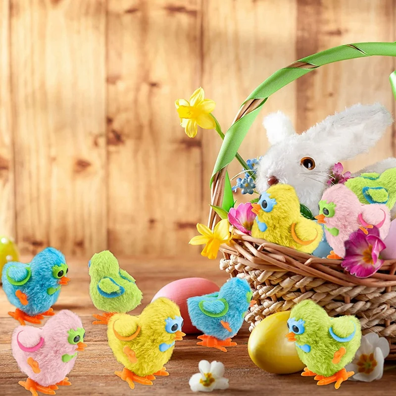 20Pcs Easter Wind Up Chick Speelgoed Kleurrijk Springen Schattige Pluche Kip Voor Paasgeschenken