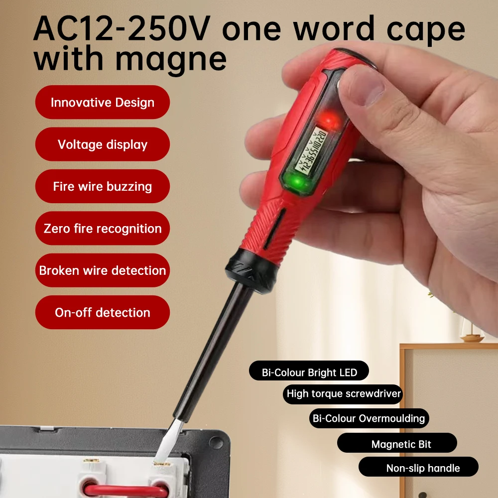 Non-Contact Screwdriver Voltage Tester Pen AC 12-250V Voltmeter Detector Electrical Pen LCD Display Screen Voltage Indicator