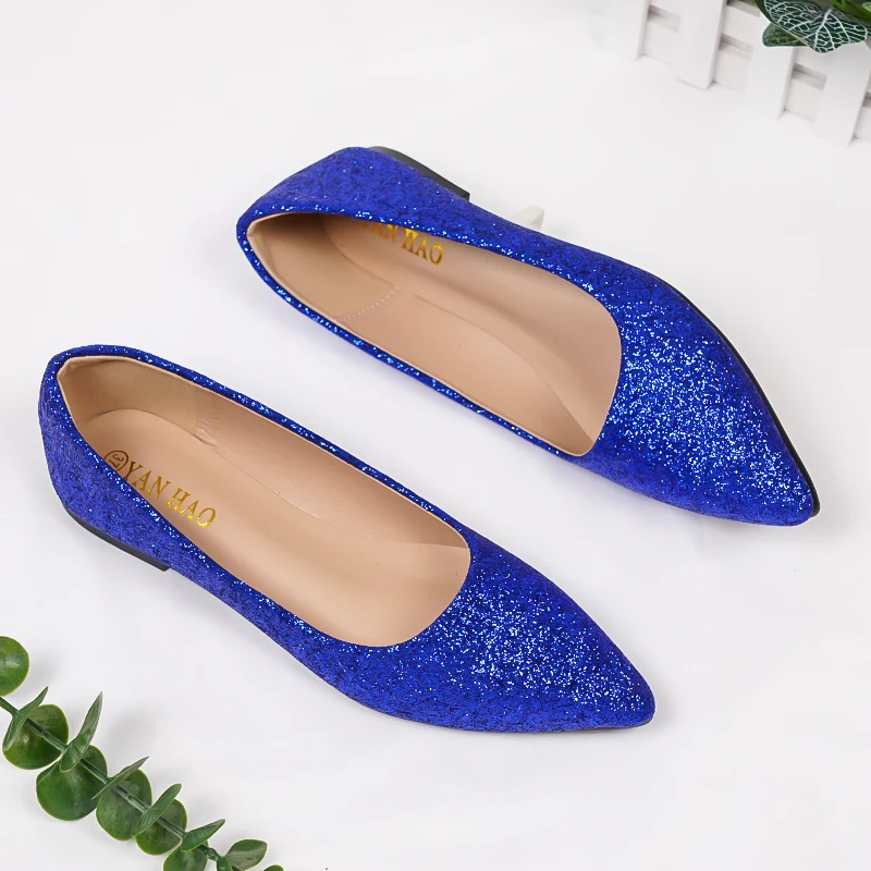 Kobiety Czerwony Niebieski Zielony Sparkly Shoes Pointy Toe Fashion Designer Bling Wedding Party Chaussure Duże Rozmiary 32 44 45 48 27 cm Slip-Ons