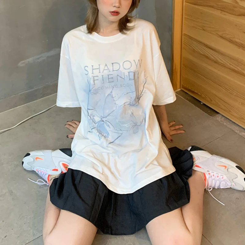 Y2k t-shirt oversize da donna Harajuku allentata lettera di moda Lightning stampata Ulzzang Kawaii femminile manica corta Crop Top t-shirt
