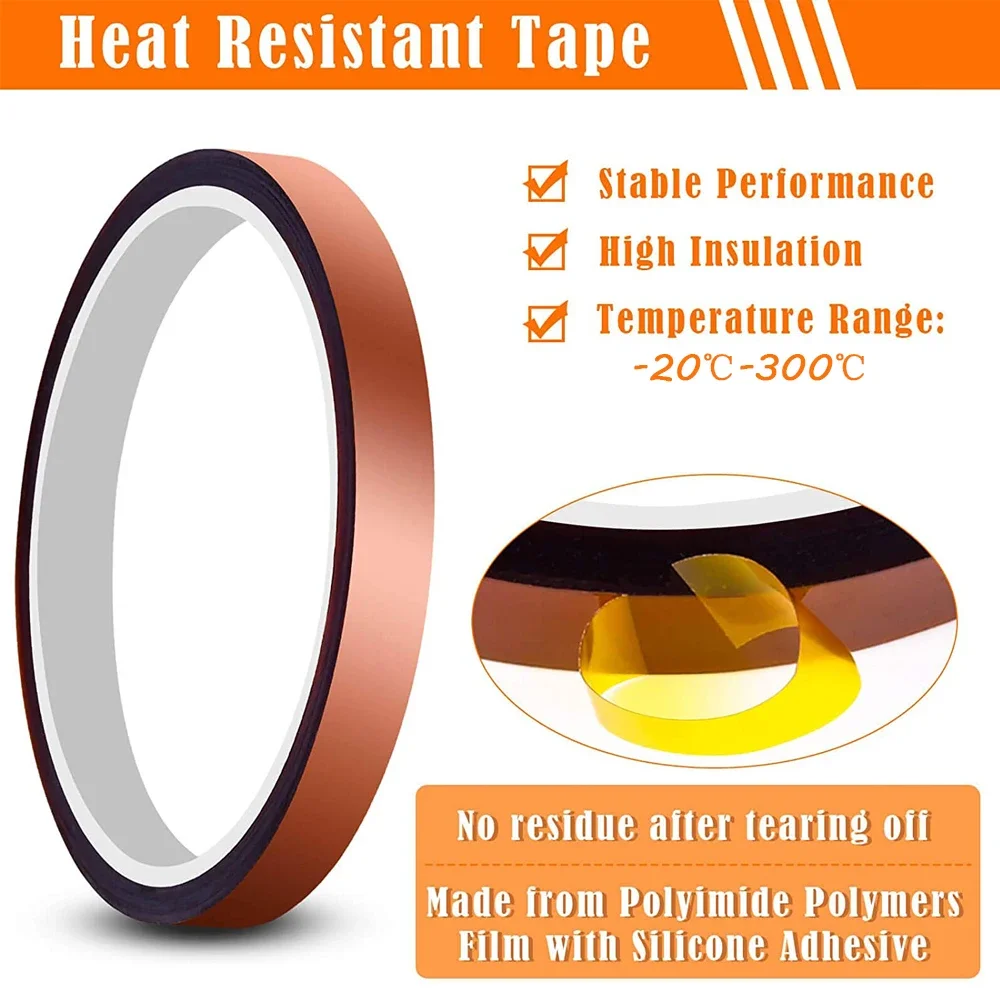 Kapton 33M Tape Gold High-Temperature Heat Resistant Adhesive Tape Polyimide 10-50MM Width No Residue for Masking Soldering Etc
