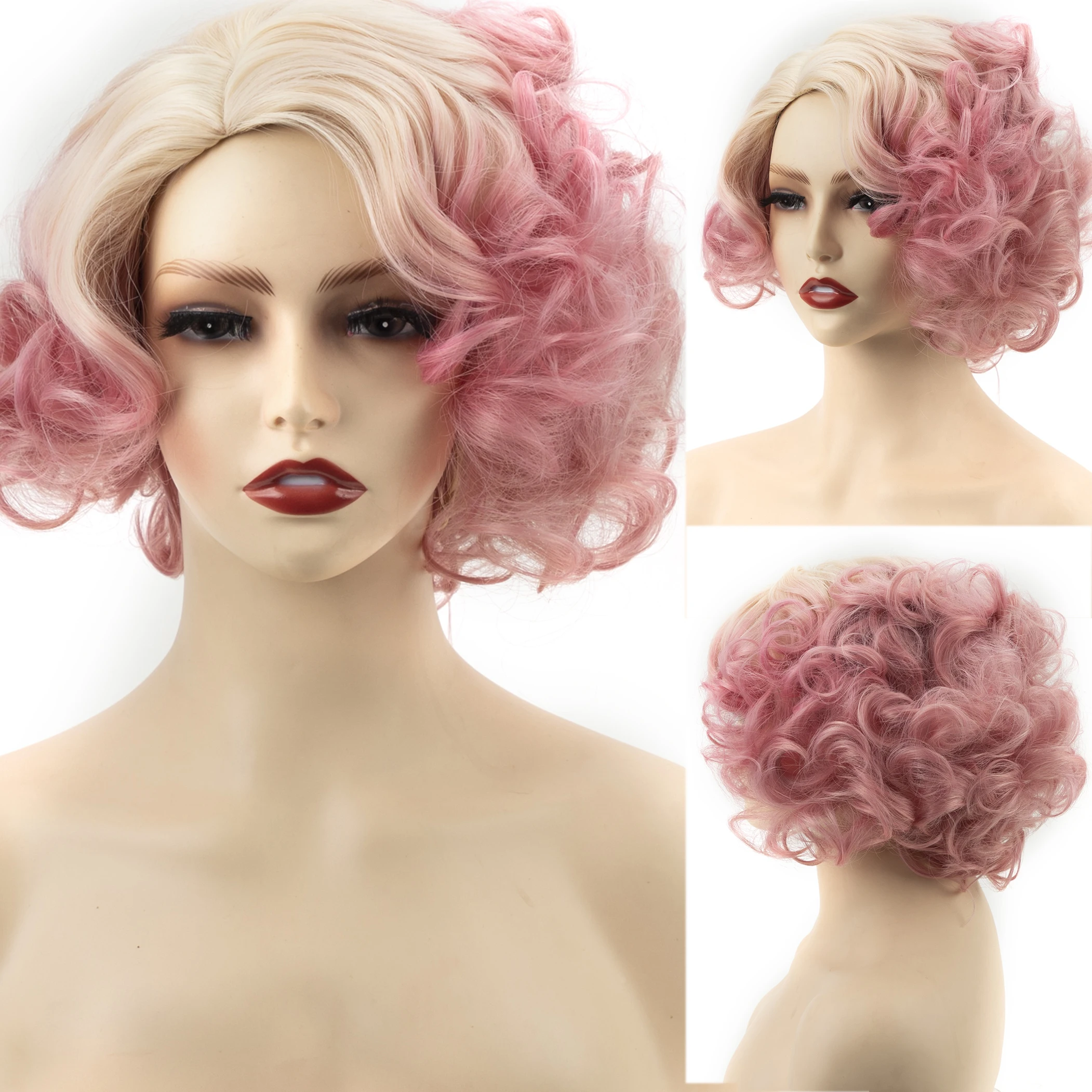 Synthetic wig short large roll wave layered wig women Cosplay party fiber synthetic wig suitable for cosplay carnival wig