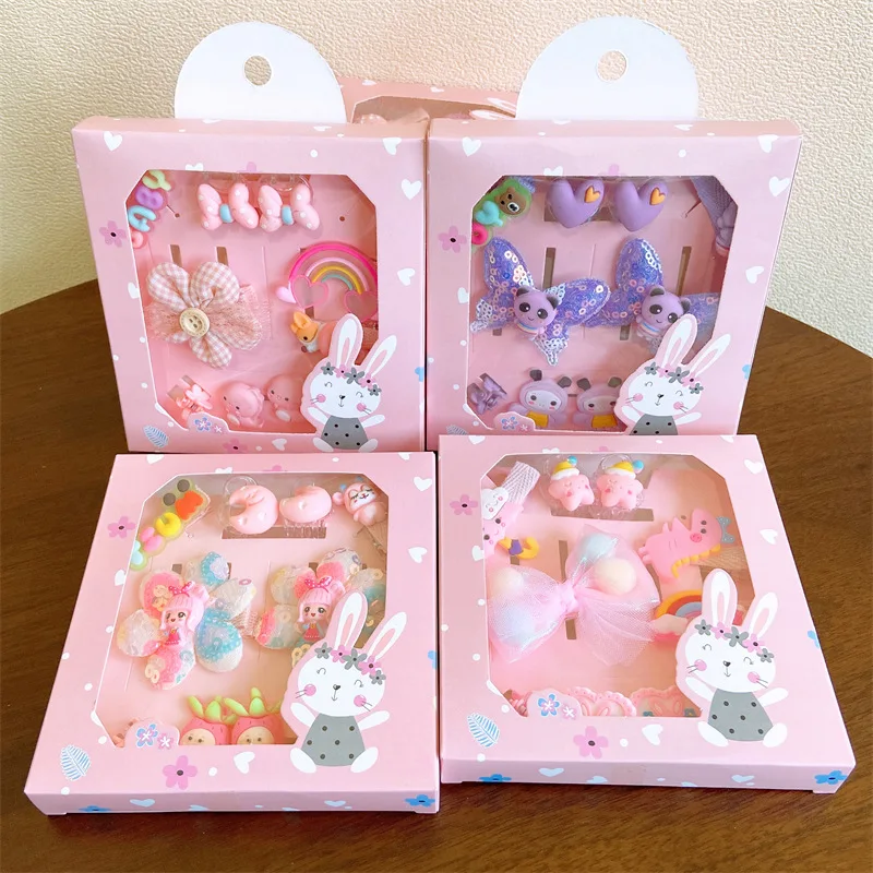 

Stylish Children's Cartoon Animal Hairpin Set Birthday Gift Box Cute Princess Pink Bow Hair Accessories