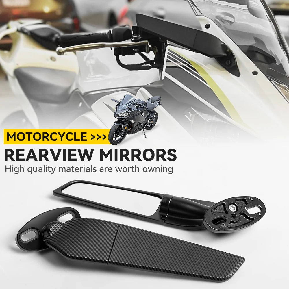 Modified Motorcycle Rearview Side Mirrors Wind Wing Adjustable Rotating with LED Light for Yamaha YZF R1 R6 R25 R3 Suzuki GSXR