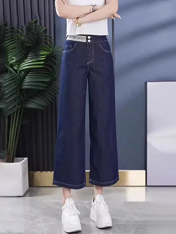 

High Waist Wide Leg Jeans Women's Summer Thin Straight Cut Loose ort Nine Point Pants Deep And Light Colors Thin Denim Fabric
