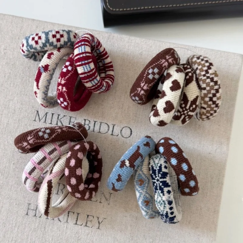 Hair Tie Korean Plaid Color Block Heart Puppy Sweet Cute Elastic Strong for High Ponytail Girls Comfortable Durable Polyester