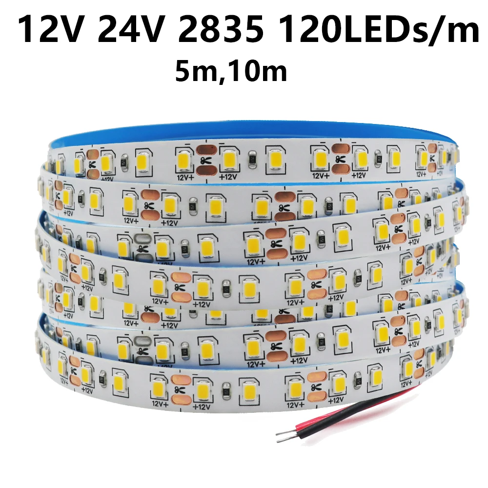 

5m 10m LED Strip 12V 24V High Brightness SMD 2835 120LEDs/m Flexible LED Ribbon Home Lamp Strip White Warm White Diode Tape