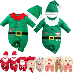 Baby Romper with Hat Newborn Xmas Costume Infant Christmas Outfit Boys Girls Santa Claus One-Piece Reindeer Jumpsuit 0-18 Months