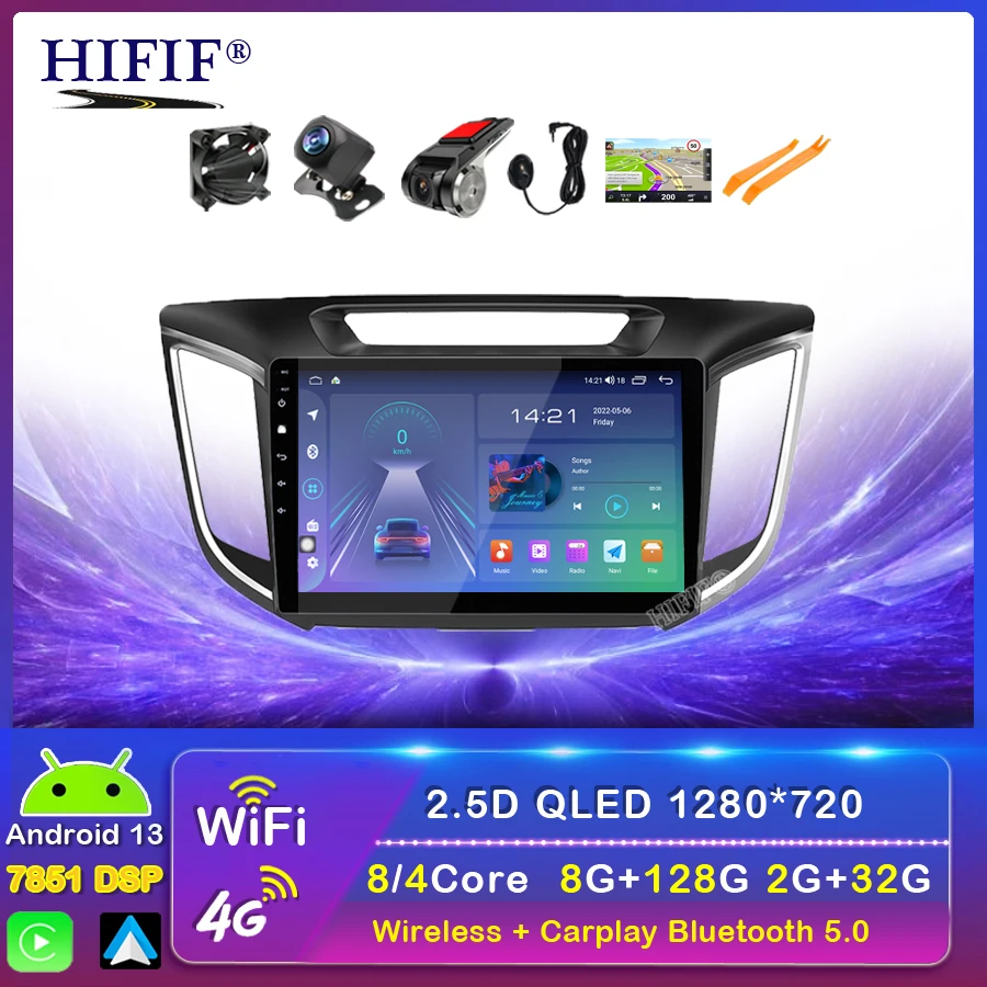 

Android 13 4GB RAM+64GB ROM DSP Car Radio multimedia Video player GPS Navigation Carplay For hyundai Creta ix25 2 din no dvd