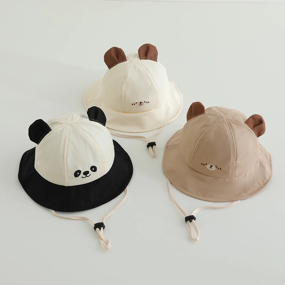 

New Panama Summer Baby Bucket Hat for Boys Girls Cotton Cute Bear Toddler Sun Cap Children Beach Sun Hat Kids UV Protection Cap