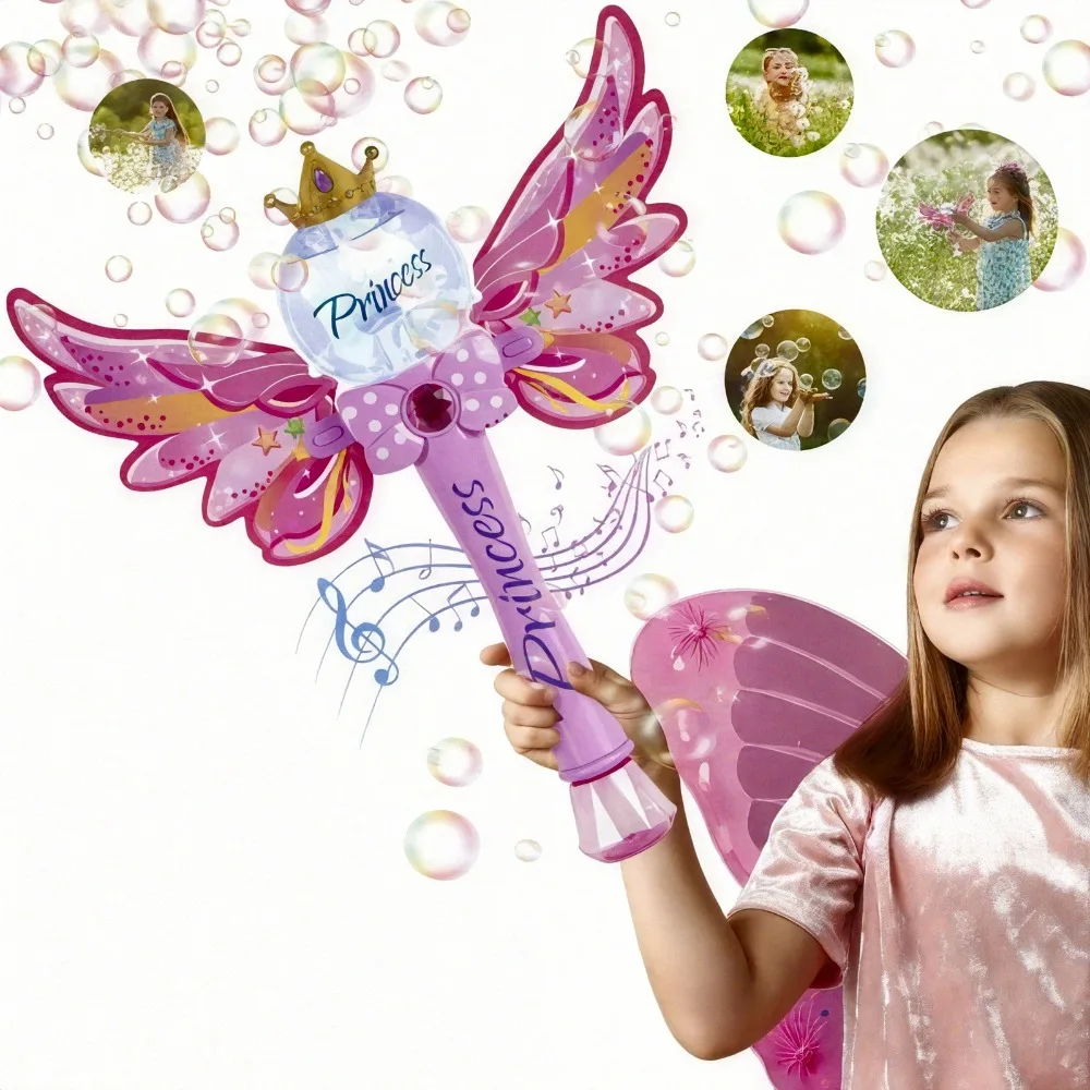 

LED Light & Music Bubble Wand Princess Magic Wand with Surround Sound Bubble Machine, for Girls Ages 3+ Outdoor Birthday Parties