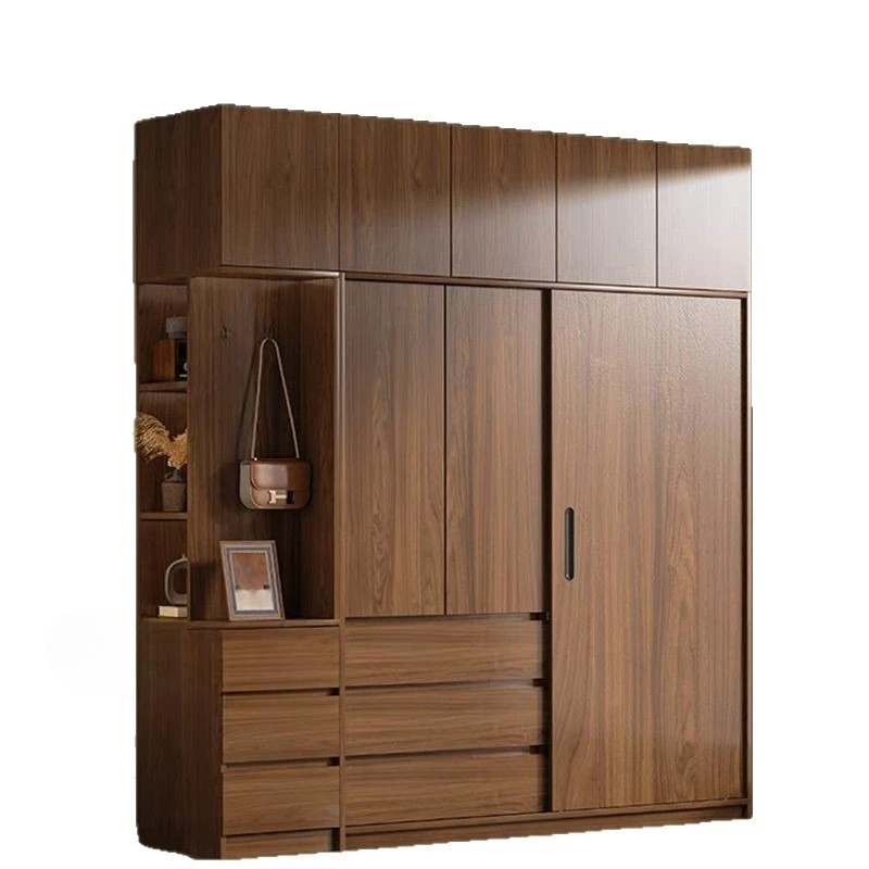 

Sliding doors, bedroom, home, all solid wood, Nordic, new, walnut, wardrobe